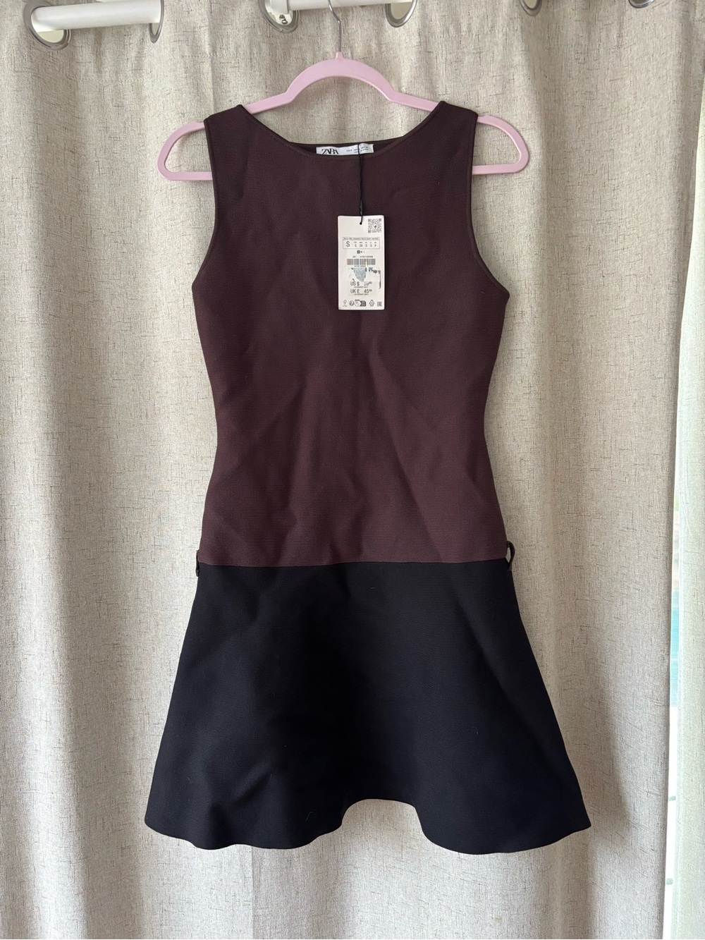 Zara Sleeveless Mini Dress in Dark Brown and Black